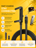 240W USB-C Fast Charging Cable with Foldable Phone Stand – 1.5M Adjustable Type-C Cable