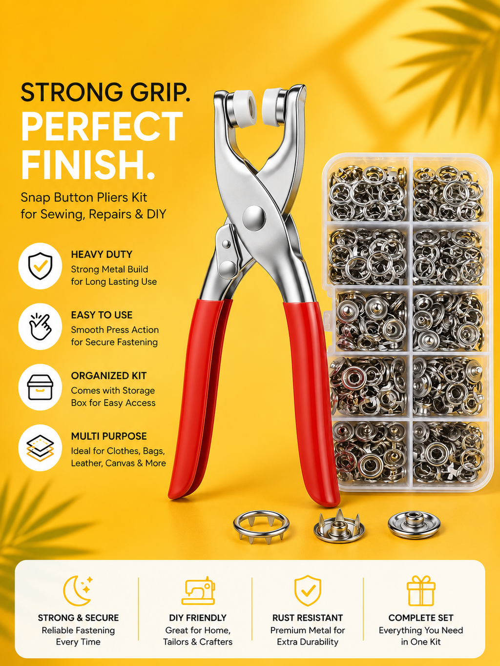 Heavy-Duty Snap Button Pliers Kit with Metal Snap Fasteners – DIY Sewing & Repair Tool Set