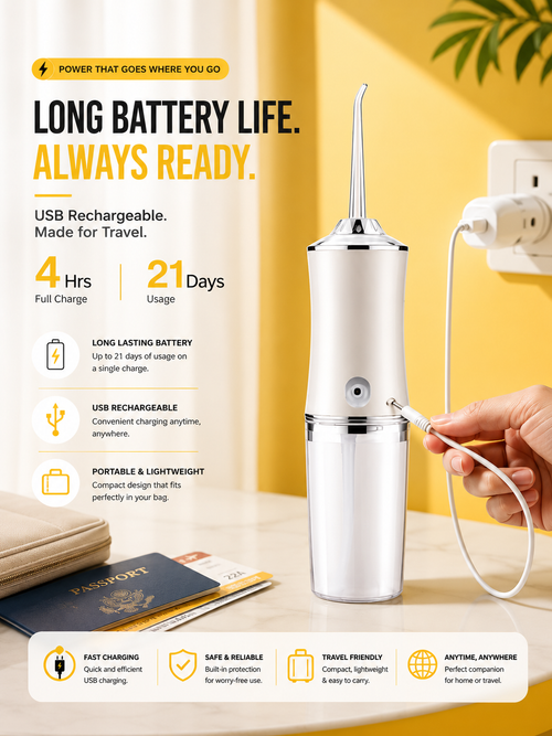 Portable Water Flosser – Rechargeable Oral Irrigator with 3 Cleaning Modes & 4 Jet Tips