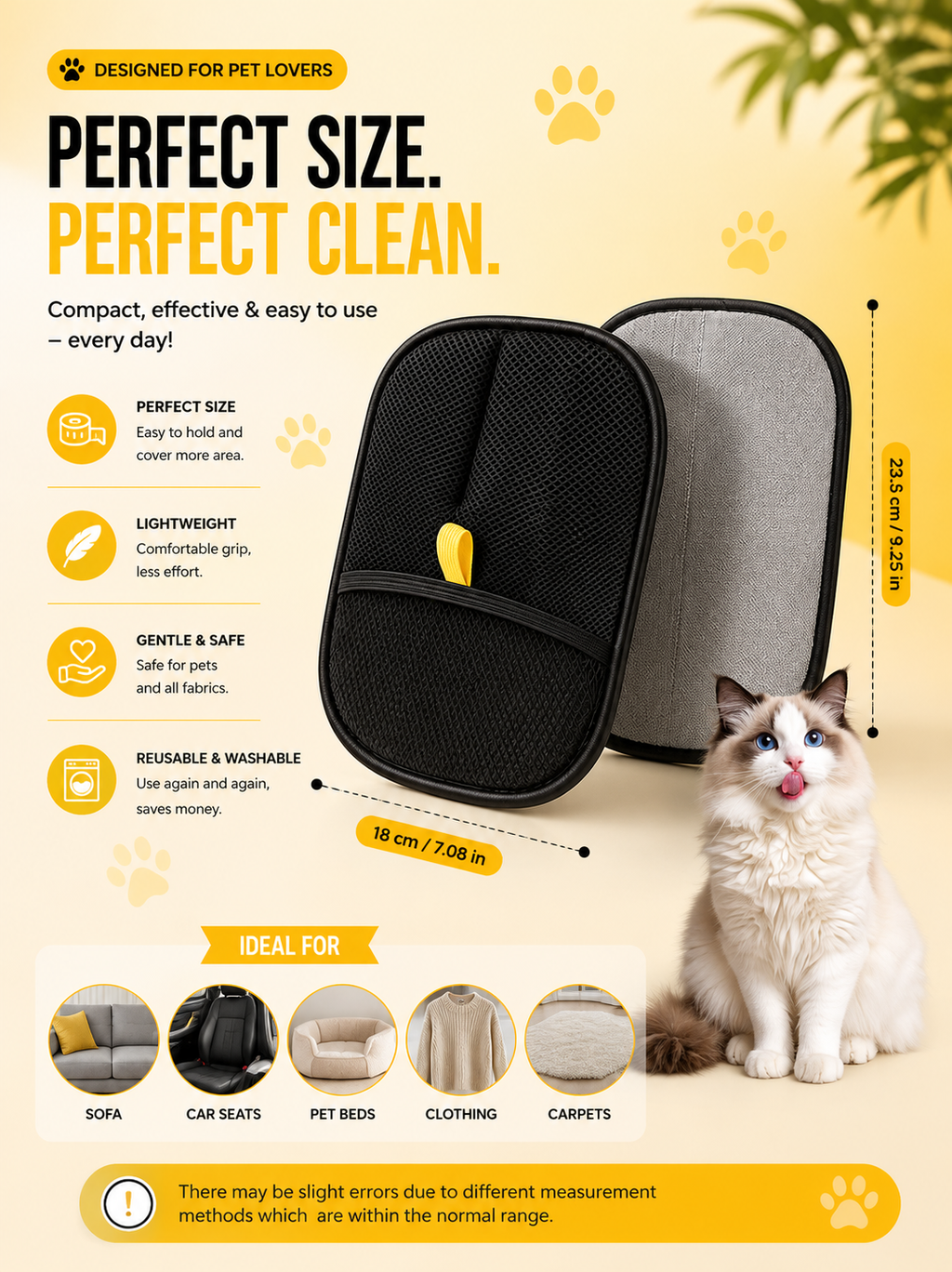 Pet Hair Remover Grooming Gloves (Pack of 2) – Reusable Dog & Cat Deshedding & Cleaning Gloves