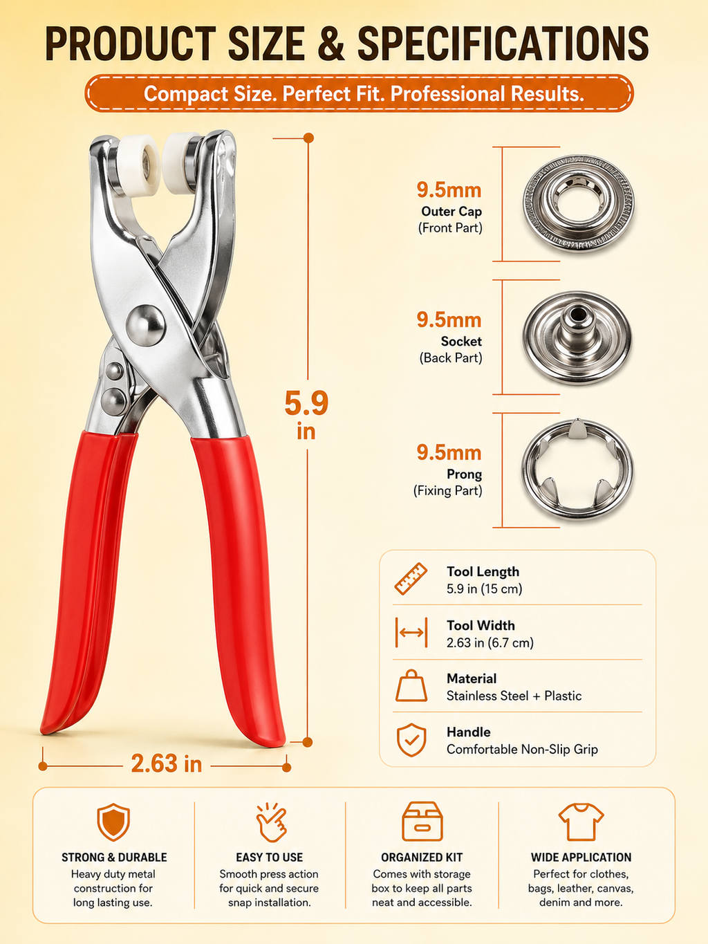 Heavy-Duty Snap Button Pliers Kit with Metal Snap Fasteners – DIY Sewing & Repair Tool Set