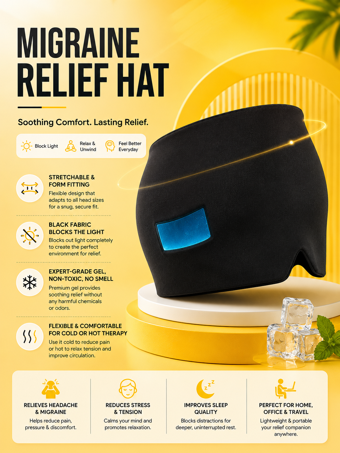 Migraine Relief Cap – Hot & Cold Therapy for Headache & Stress Relief