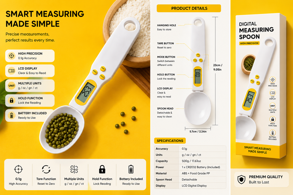 Digital Weighing Spoon Scale | 0.1g Precision Kitchen Measuring Spoon (1g–500g)